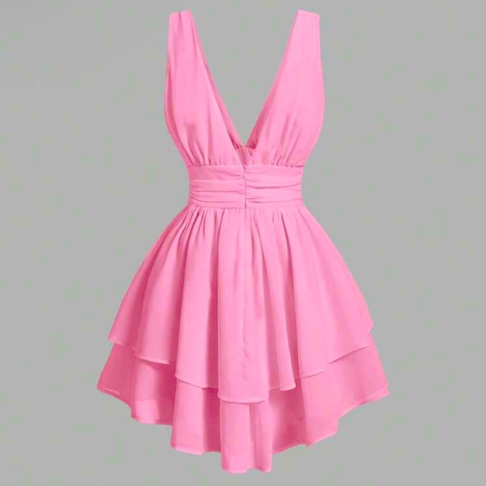 Solid Rouched Waist pink dress